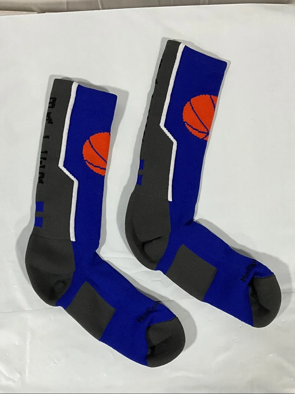 Mad Sports Stuff Baller Basketball Crew Socks Blue Gray Orange NWOT